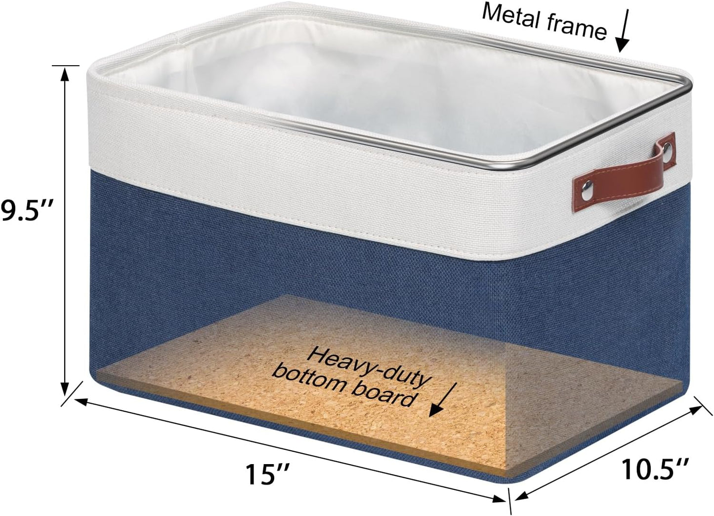 Univivi 4PC Large Storage Baskets Foldable Fabric Storage Bins for Closet Shelf for Organizing Blue Storage Baskets with Handles|Hard Bottom (15”X10.5”X9.5”)