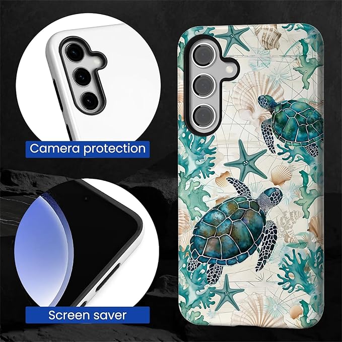 for Samsung Galaxy S24 Plus Case, HL2 Ocean Sea Turtle Nautical Map Hybrid 2 - Image 4