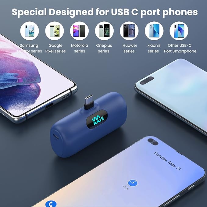 Feob Mini Portable Charger 5000mAh Power Bank, 15W PD USB C Cell Phone Portable - Image 3