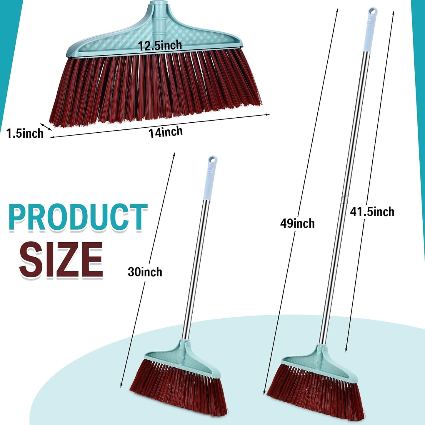 Lasnten 8 Pcs Heavy Duty Broom Commercial Set 49" Stainless Steel Detachable Handle Indoor and Outdoor Floor Brooms for Home, Garage, Kitchen, Office, Patio Cleaning, Warehouse