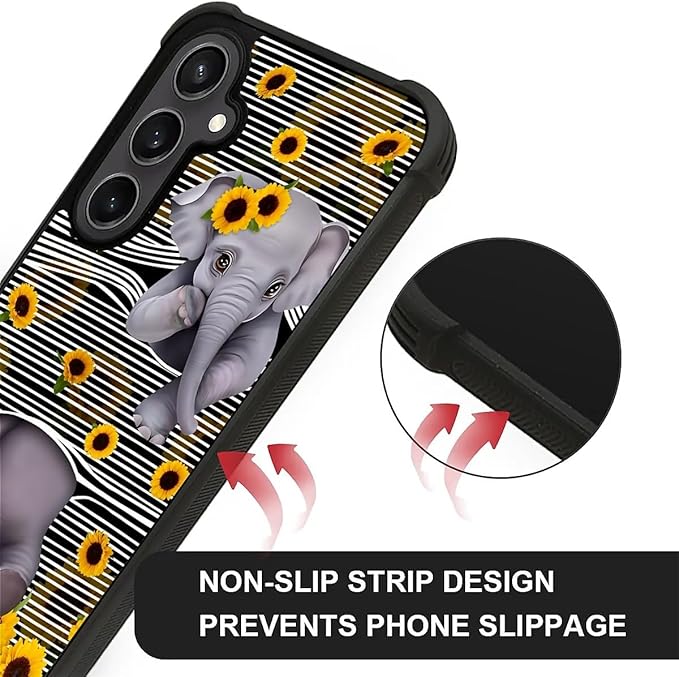 for Samsung Galaxy S23 FE Case, Cute Little Elephant Sunflower White Line Art - Image 4