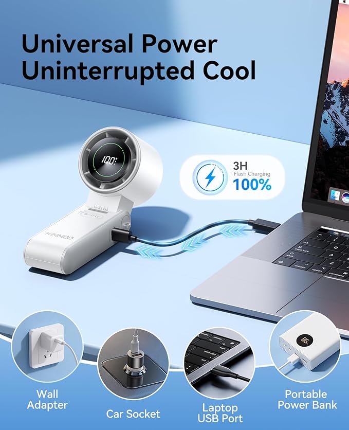 KIMMOO 2 Pack White Portable Handheld Turbo Fan-100 Speeds, Powerful 20000 RPM - Image 8