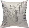 TKS MITLAN Mountain Ski Lift Pillow Cover 18x18 inch Sketch White Wintertime by TKS+MITLAN