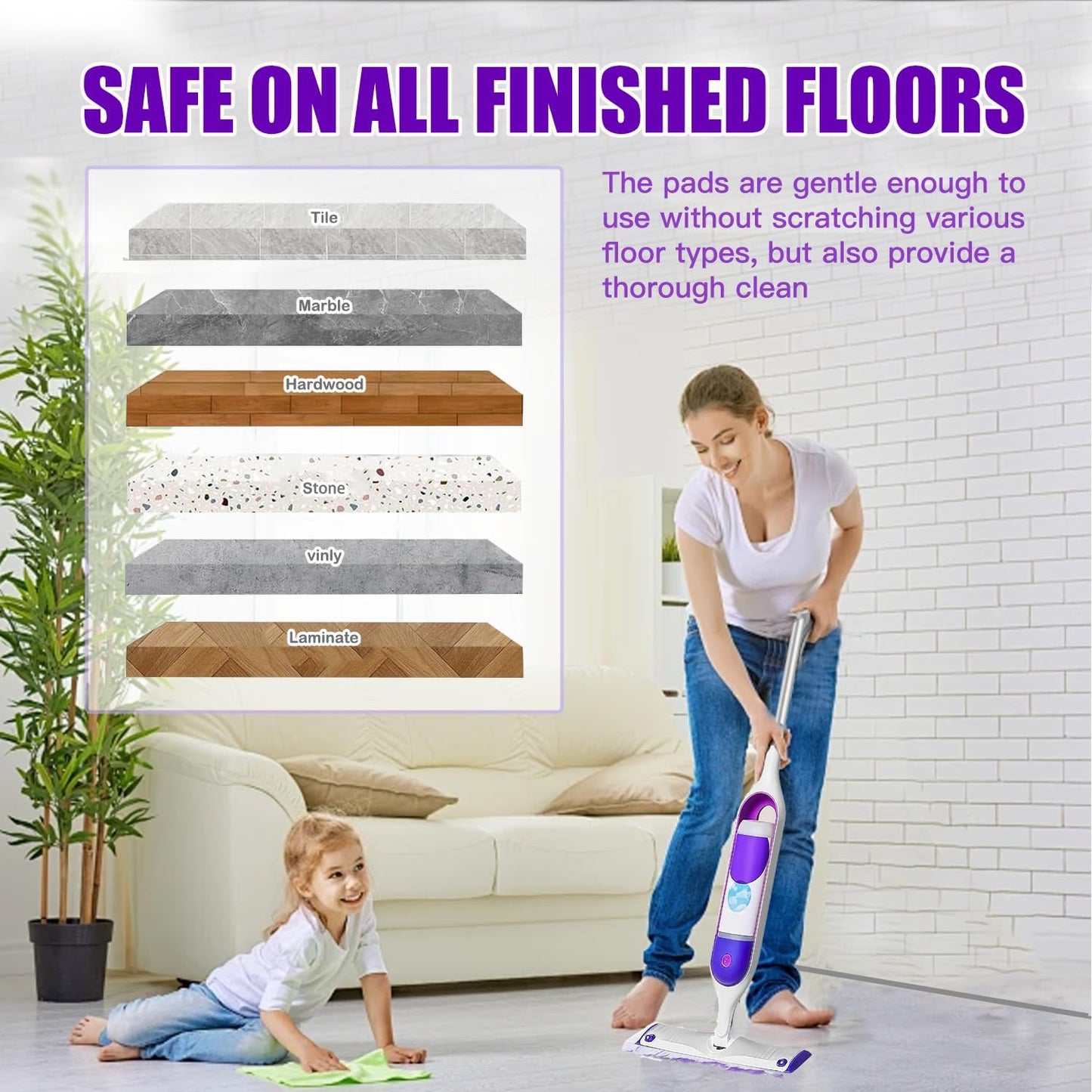50 Count Disposable Mopping Pads Refills for PowerMop Mopping Pads Multi-Surface Household Replacement Mop Pads,for Swiffer Power Mop Pads, Safe on All Finished Floors.