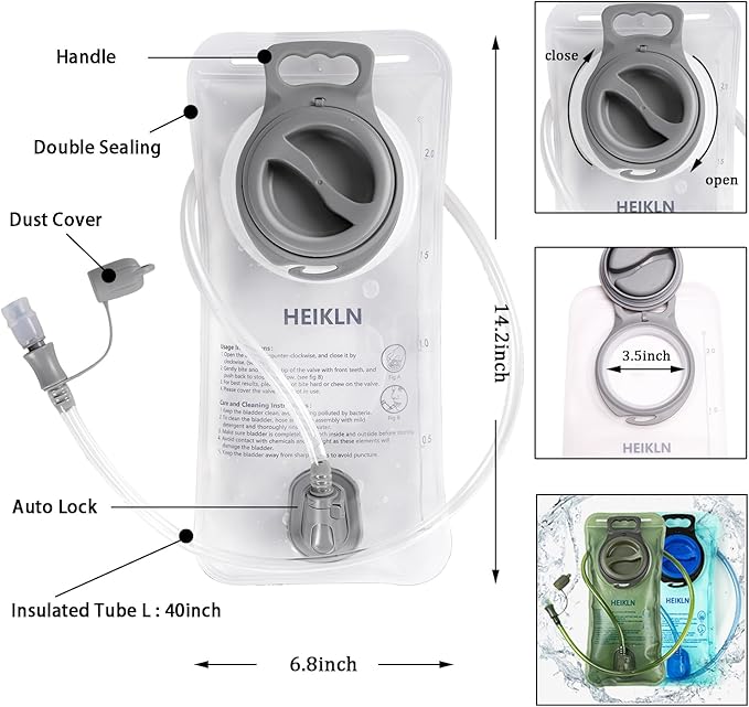 HEIKLN Hydration Bladder 1.5L-2L-2.5L-3L, Leak Proof Water Reservoir, BPA Free - Image 2