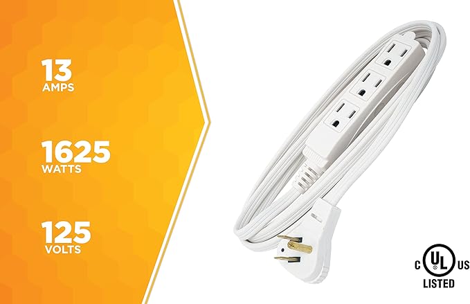 Woods Slimline Indoor Flat Extension Cord, 8 Ft, 16 Gauge Right Angle Plug - Image 5