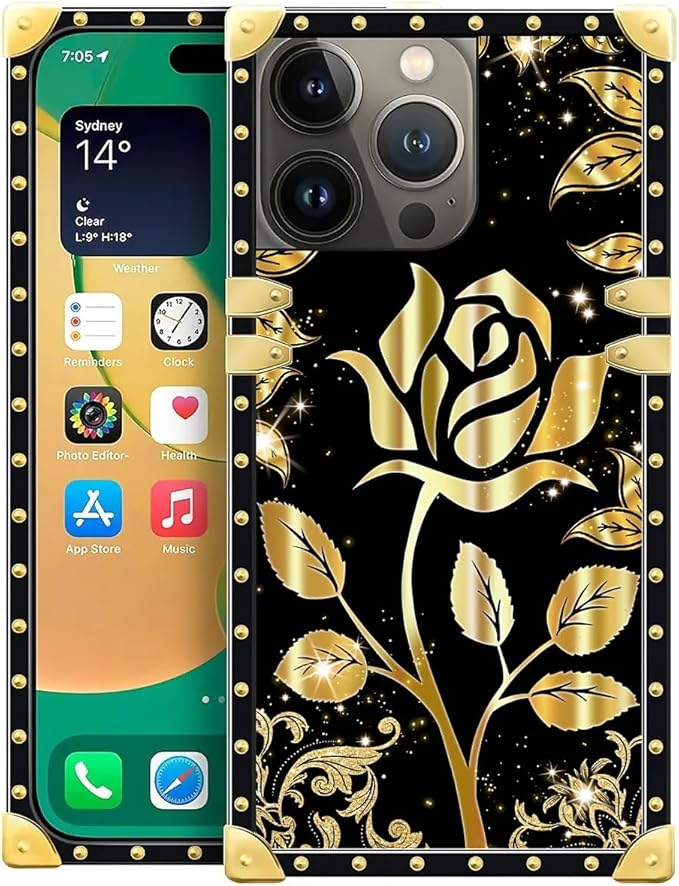 Compatible with iPhone 14 Pro Max Case, Shine Gold Rose Luxury Golden Decoration by Unknown