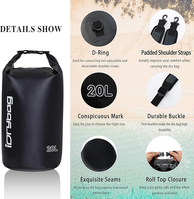 IDRYBAG Dry Bag for Kayaking Waterproof 2L/5L/10L/15L/20L, Small Dry Sack - Image 2