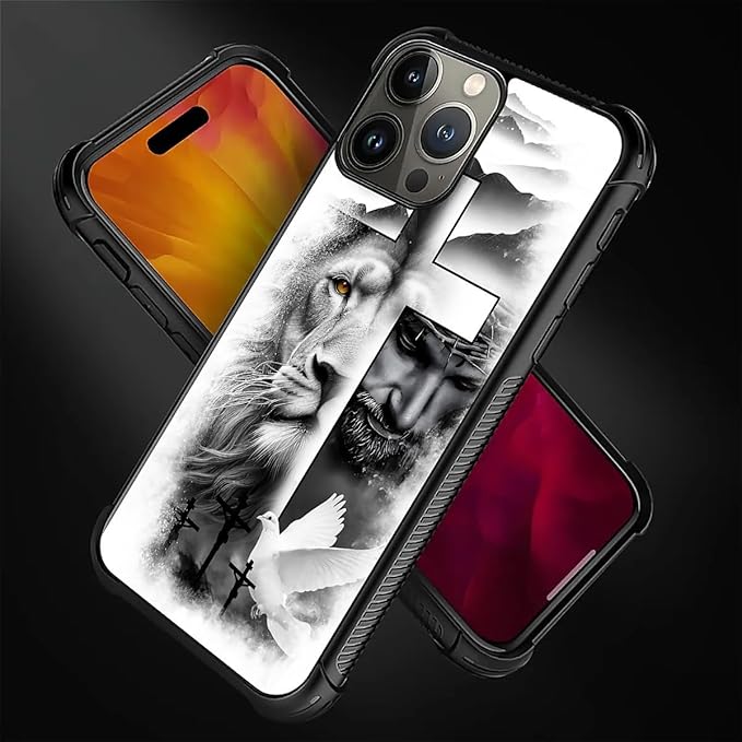 for iPhone 16 Pro Max Case, Lion Cross Jesus Christ Dove Pattern Graphic Design - Image 5