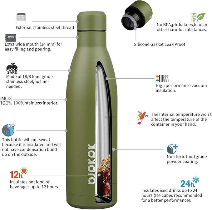 BJPKPK 25oz Insulated Water Bottle Double Wall Vacuum Insulated Stainless Steel - Image 3