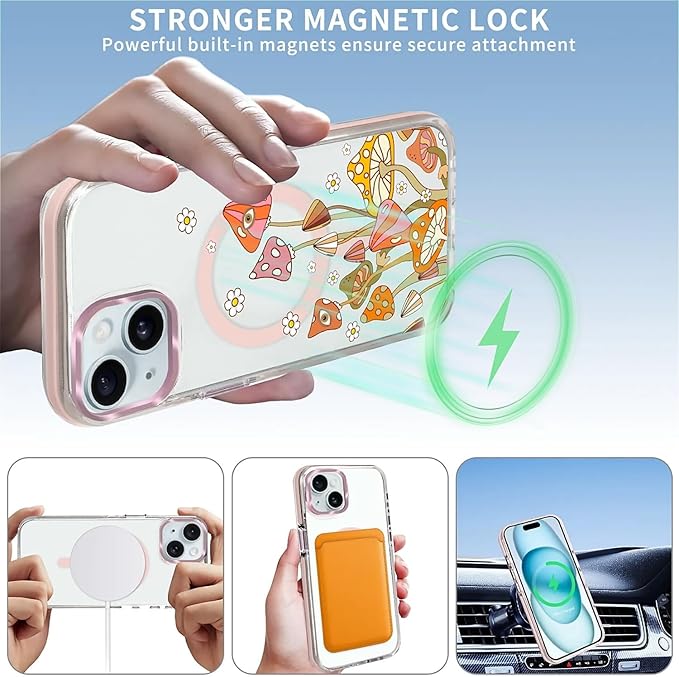 Case for iPhone 15, Retro Mushroom Sunflower Phone Case Design，for Women Girls - Image 3