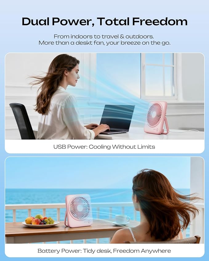 Otlonpe Personal Portable Desk Fan, 4000mAh Small Rechargeable Portable Fan - Image 2