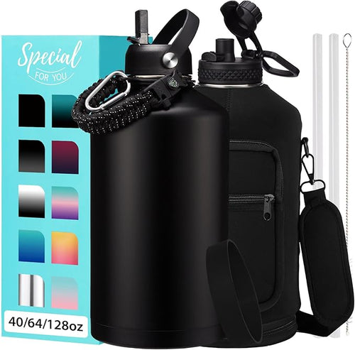 1 Gallon Insulated Water Bottle - 128oz 64oz Water Jug with Handle Paracord by VICKNIY
