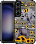 for Samsung Galaxy S23 Plus Case, Cute Little Elephant Sunflower White Line Art by FKBRCL4U