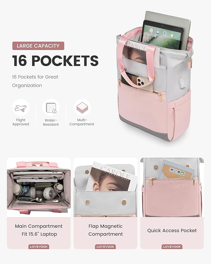 LOVEVOOK Laptop Backpack for Women, 15.6 Inch Work Laptop Bag - Image 2