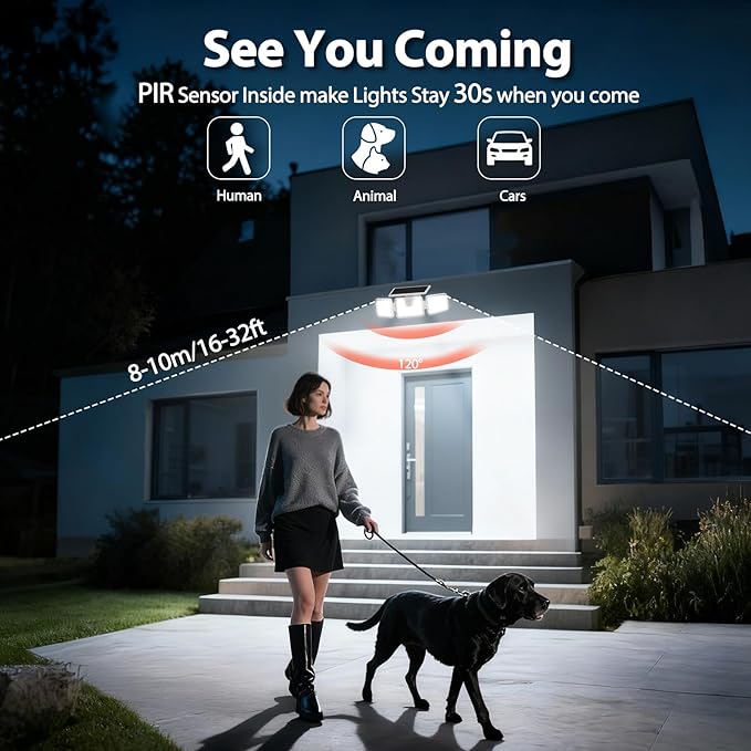 INCX Solar Lights Outdoor with Motion Sensor, 3 Heads Security Lights Solar - Image 2