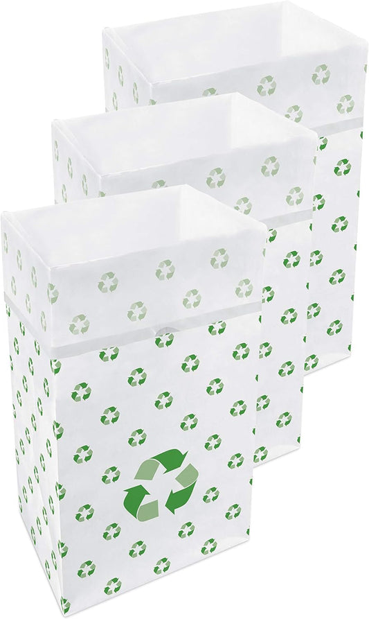 30 Gallon Disposable Pop-Up Trash Cans (3-Pack) with Fitted Bags – Foldable Garbage & Recycling Bins for Parties, Events & Kitchen (Recycle, 30" H x 14" W x 17" D)