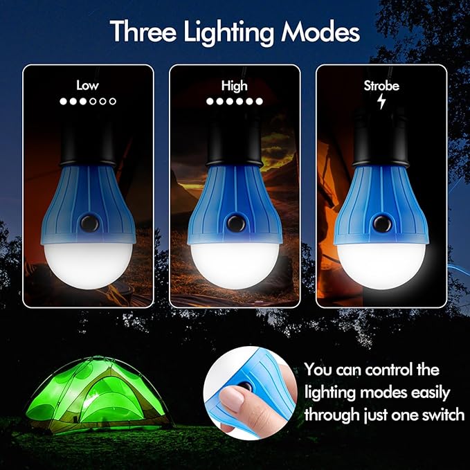 FLY2SKY Tent Lamp Portable LED Tent Lights Blue 4 Packs Hook Hurricane - Image 3