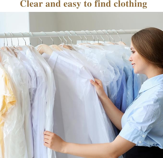 20 Pack Clear Clothes Covers for Hanging Garment Plastic Suit Bags Dry Cleaning - Image 4