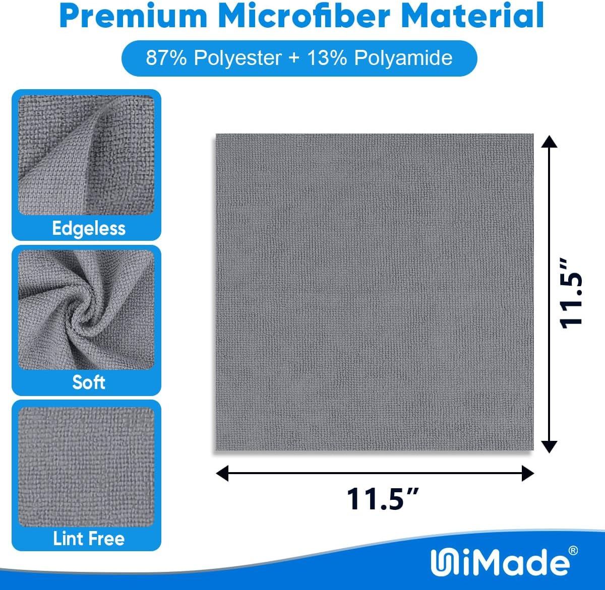 Microfiber Cleaning Cloth, 50 Pack Microfiber Towels for Cars Reusable Shop Rags Bulk Lint Free Cleaning Towels for Car Kitchen Automotive Bar Mechanic Restaurant Garage, 11.5"x 11.5", Grey