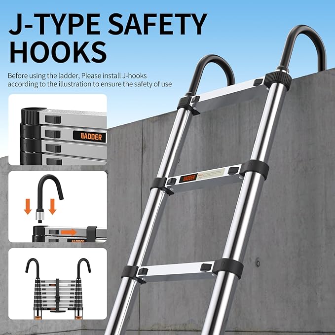 Telescoping Ladder, with Stable Hook and stabilizer barand, Extension Ladder - Image 2