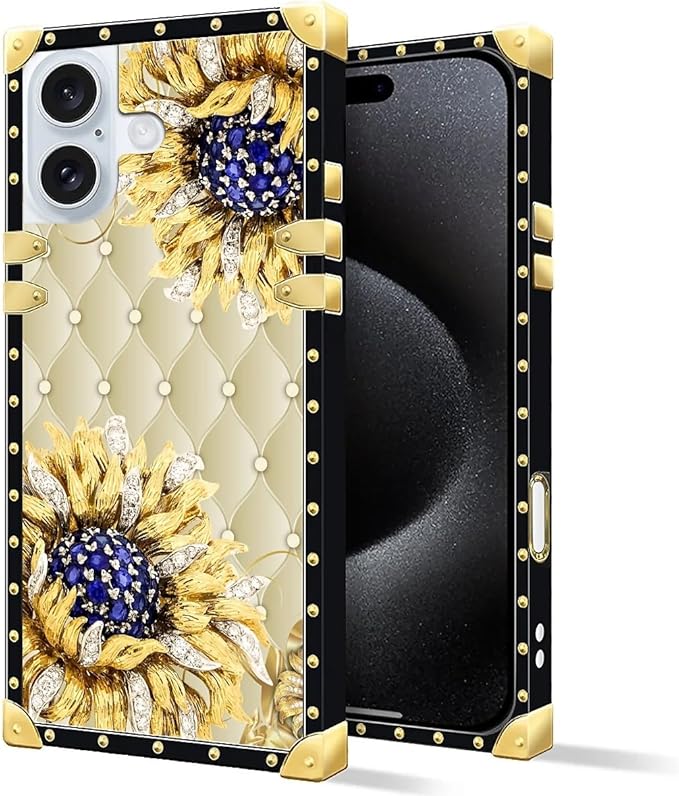 Compatible with iPhone 16 Case, Sunflower Diamonds Leather Luxury Golden - Image 2