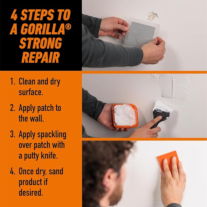 Gorilla Wall Repair Kit Featuring Gorilla Heavy Duty Wall Repair Spackling + - Image 6