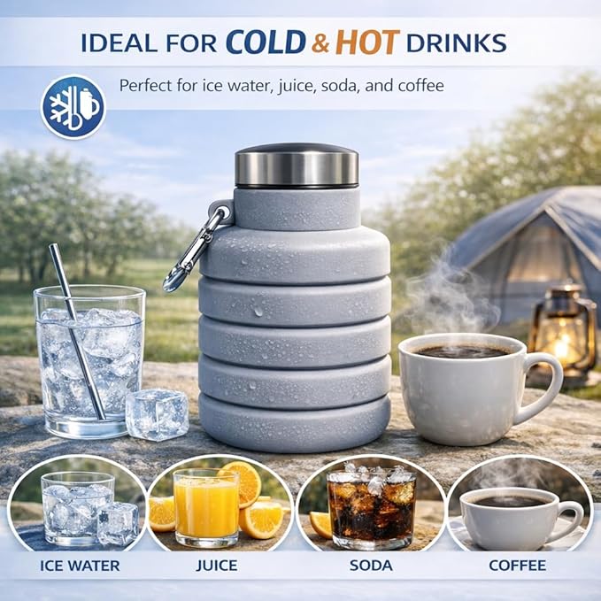 Collapsible Water Bottles, 16oz Portable Reusable Silicone Water Bottle - Image 7