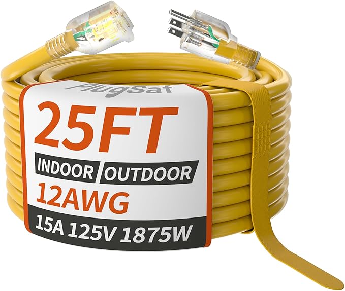 PlugSaf 25ft 12/3 Gauge Outdoor Extension Cord Waterproof by PlugSaf