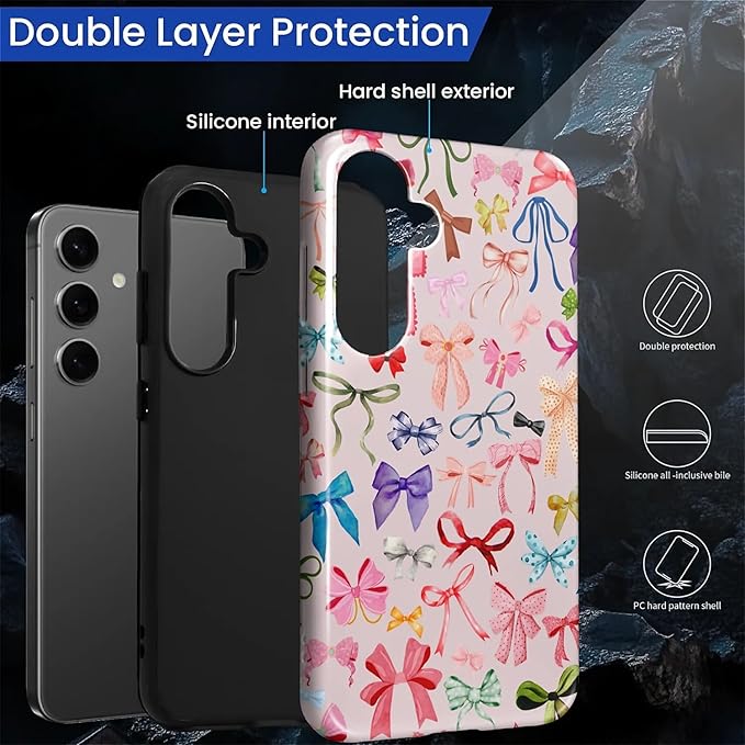 for Samsung Galaxy S25 Case, HL2 Aesthetic Color Bow Tie Hybrid 2 Layer Hard - Image 2
