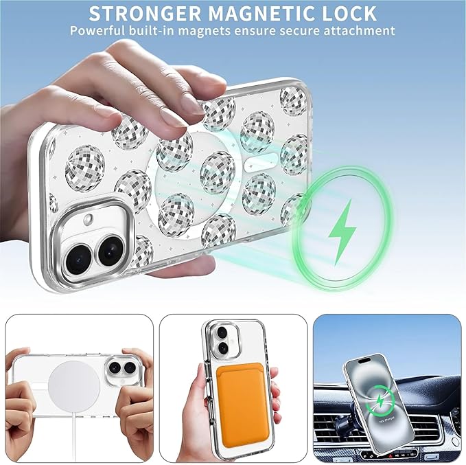 Case for iPhone 16, Disco Ball Grayish White Phone Case Design，for Women Girls - Image 3