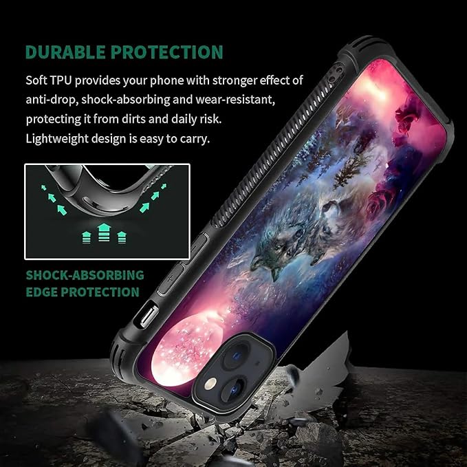 for iPhone 15 Case, Star Two Wolfs Howling Pattern Graphic Design Girl Boy Soft - Image 7