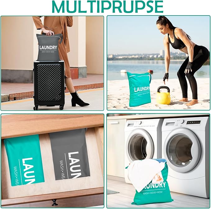 2 Pcs Large Travel Laundry Bag Waterproof Wet Dry Bag Washable Dirty Clothes Bag - Image 5