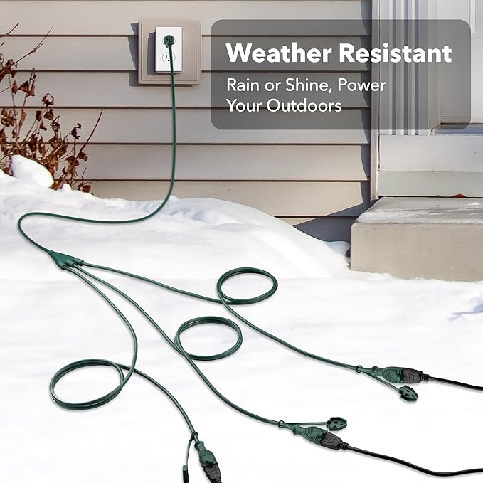 BN-LINK Outdoor Extension Cord 1 to 3 Splitter, Max 13 ft Extension, 16/3 SJTW - Image 6