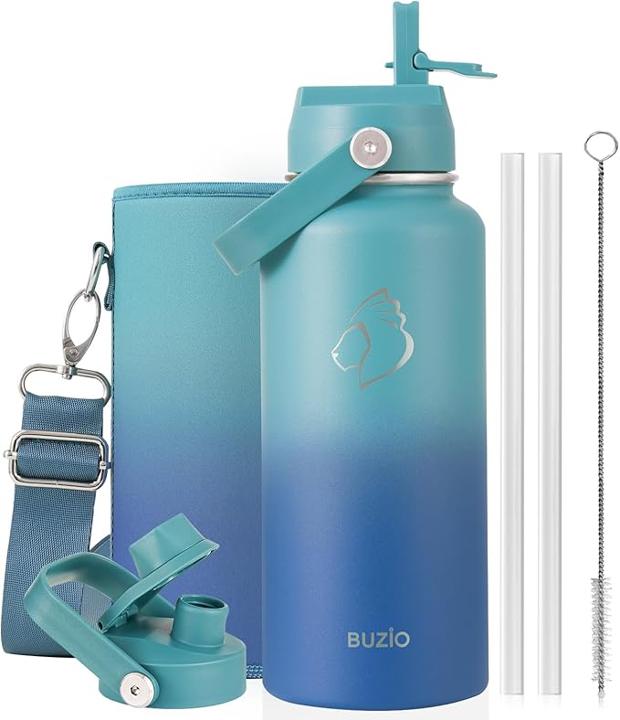 BUZIO 32 oz Water Bottle Insulated, Leakproof Stainless Steel Flask, Wide Mouth by BUZIO