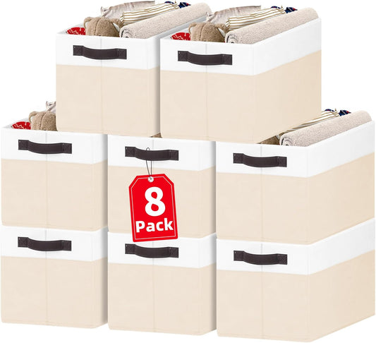 Criusia 8 Pack Large Storage Basket, Fabric Blanket Basket Living Room, Toy Organizers and Storage with Handles for Kids, Laundry Basket for Clothes Towel, Yarn and Craft Storage Bins (14L*10W*9.5H)