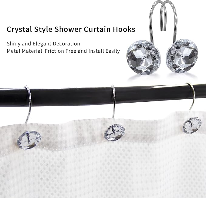 MitoVilla White Clear Shower Curtain Hooks 24 Pcs Set, Metal Shower Hooks - Image 3