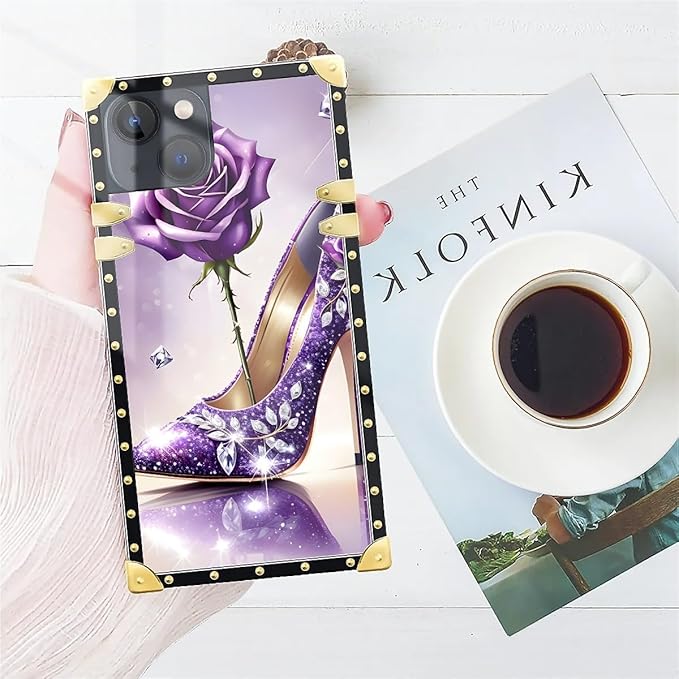 Compatible with iPhone 15 Case, High Heeled Purple Diamond Rose Luxury Golden - Image 7
