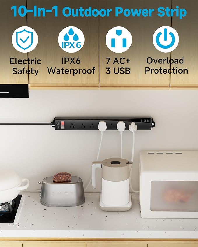 Outdoor Power Strip Weatherproof IPX6, 1625W/13A 15 Ft Extension Cord - Image 2