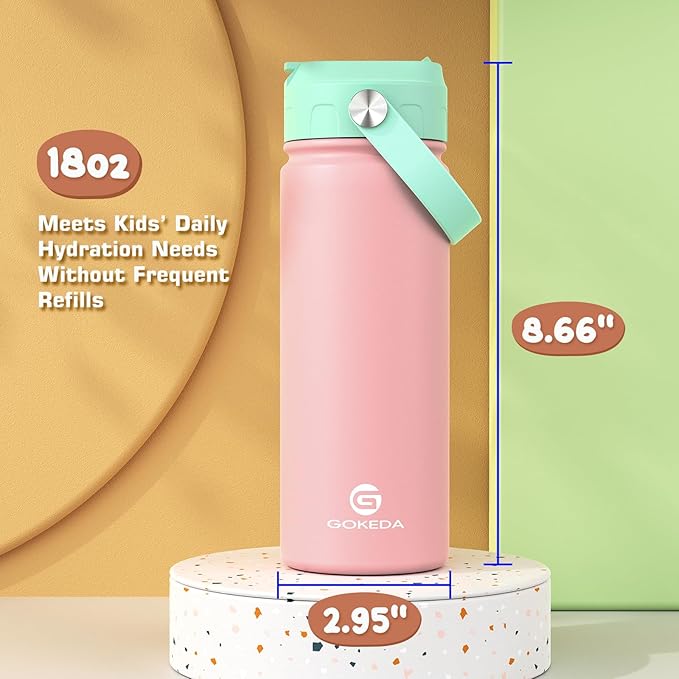 GoKEDA 18oz Kids Water Bottle, 2 Pack Insulated Bottles - Image 7