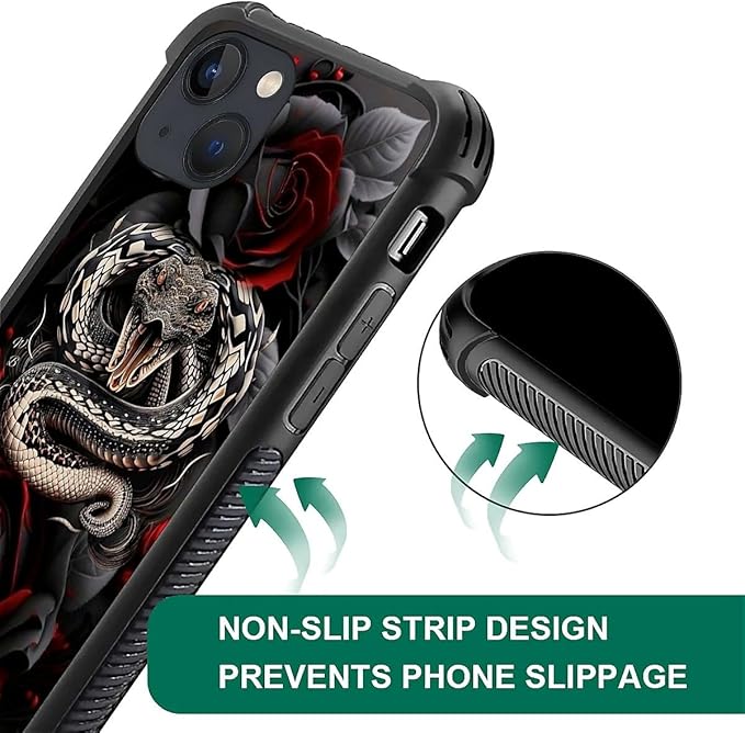 for iPhone 13 Mini Case, Entwined Rose Snake Pattern Graphic Design Girl Boy - Image 6