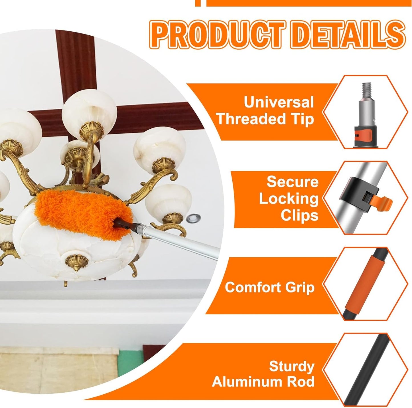 36FT High Reach Duster Cleaning Kit with Extension Pole, High Ceiling Fan Cleaner Duster Tool for Fan Blades, Window Washing Kit with Microfiber Feather Duster & Window Squeegee