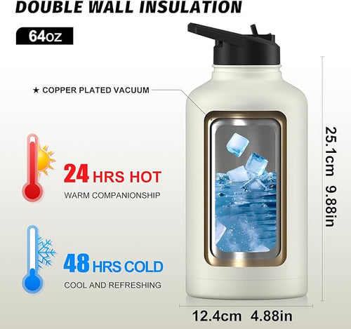64oz Insulated Water Bottle, BPA Free&Leak Proof, Half Gallon Stainless Steel - Image 2