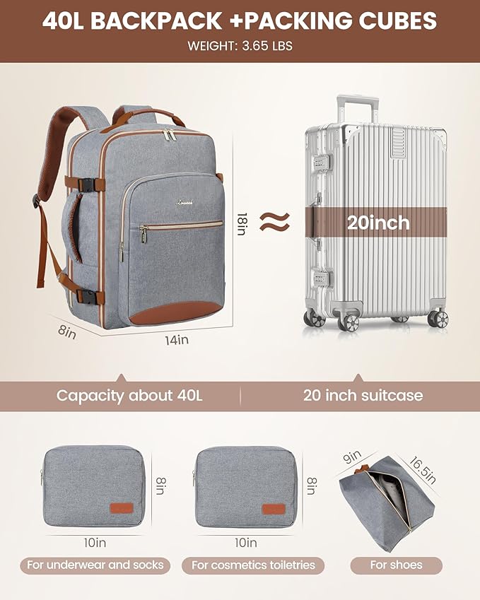 LOVEVOOK Travel Backpack for Women & Men 40L, Airline Approved Carry On - Image 5