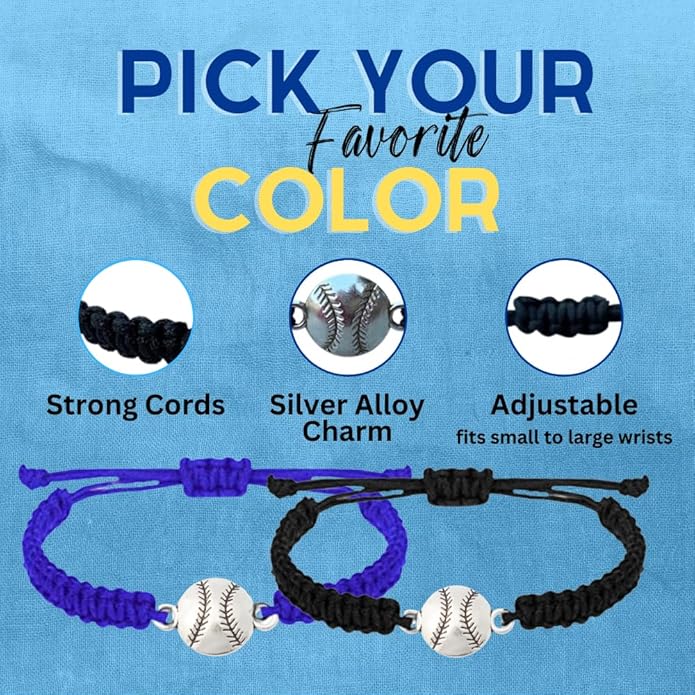 Sportybella - Baseball Bracelet, Baseball Jewelry, Adjustable Braided Baseball - Image 6