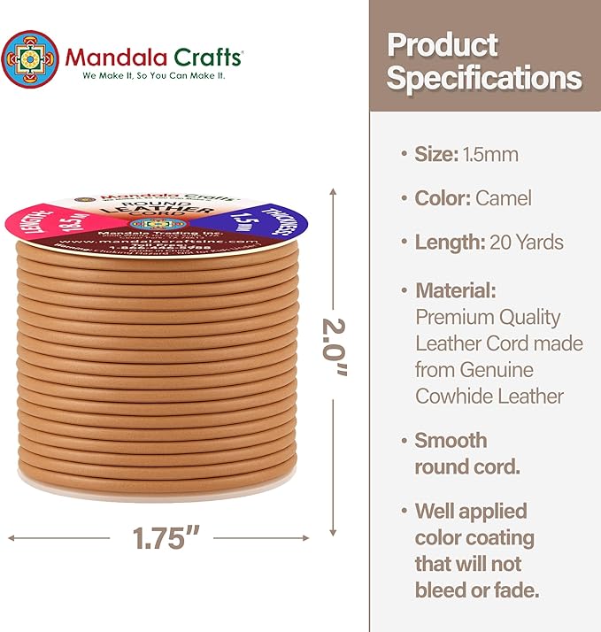 Mandala Crafts Round Genuine Camel Leather Cord - Image 4