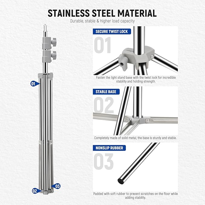 NEEWER Upgraded 75"/190cm Light Stand Stainless Steel Spring Loaded, Foldable - Image 8