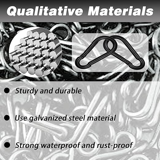 50 PCS 3'' Spring Snap Hook Carabiner, M8 5/16 Inch Galvanized Black Steel - Image 4