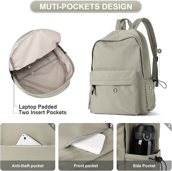 Purple School Backpack for Girls Water Resistant High School Book Bag Simple - Image 3