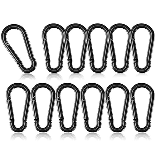 12 Pack 2" Spring Snap Hook Carabiners, Galvanized Steel Black Small Carabiner by SEUNGCH